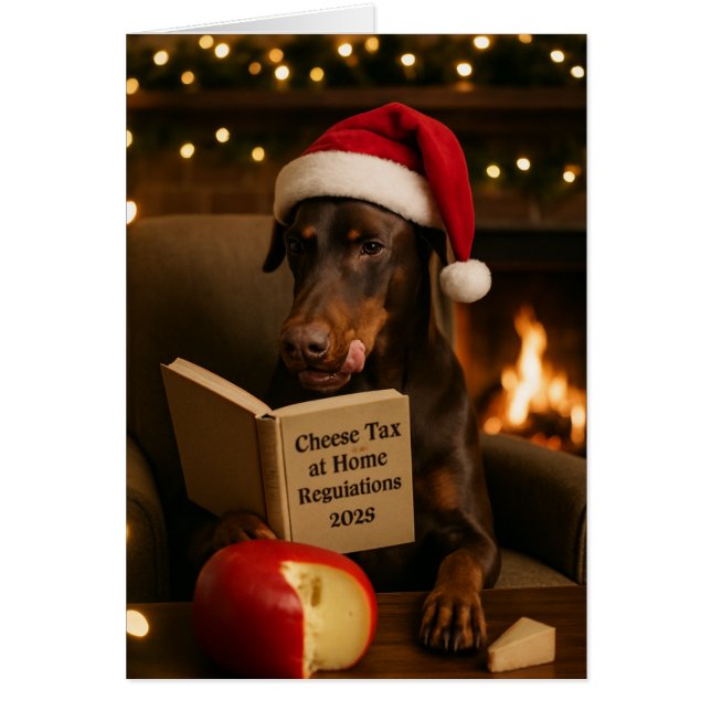 Doberman  'Cheese Tax' Christmas card Hälsningskort (Framsidan)