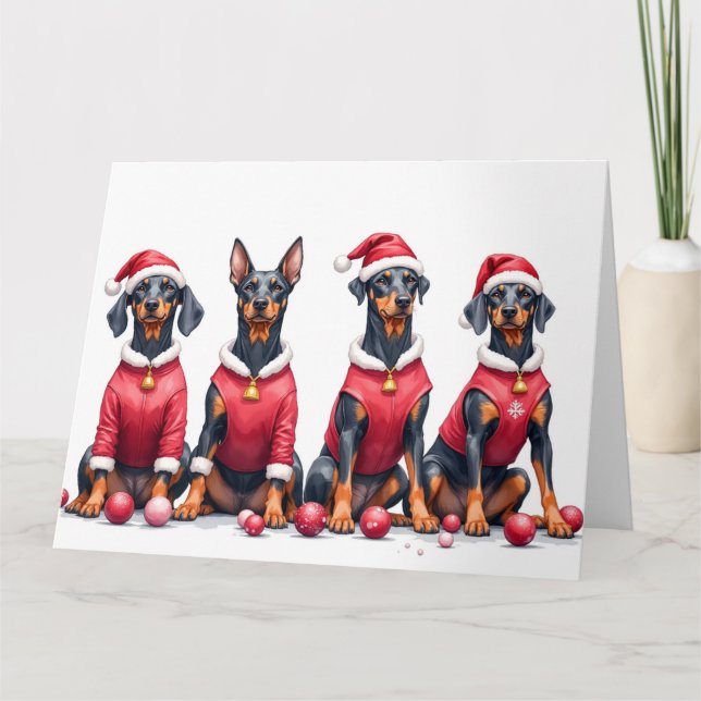 Doberman Christmas Dress Santa Hat Kort (Framsida)