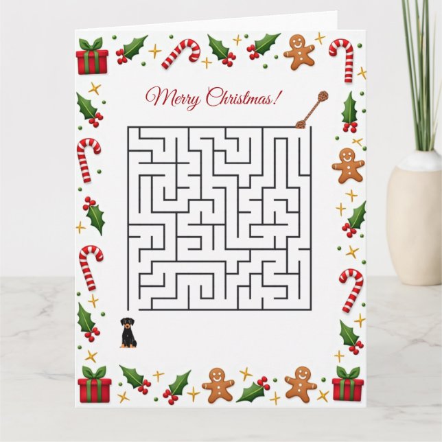 Doberman Christmas Maze Puzzle Holiday Kort (Framsida)