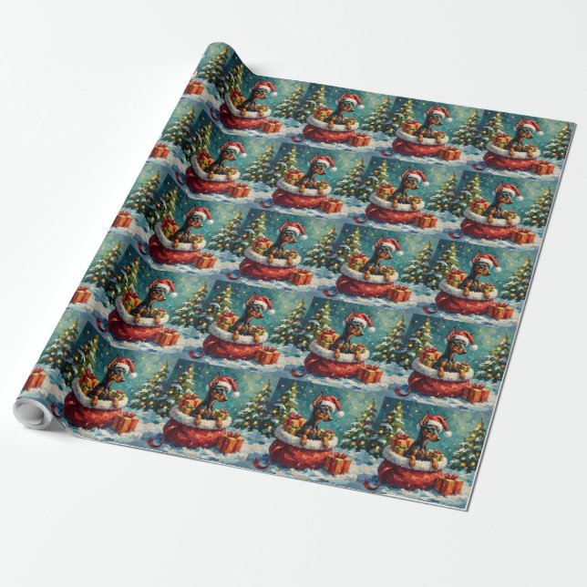 Doberman Christmas Santa Bag Adventure Presentpapper (Utrullad)
