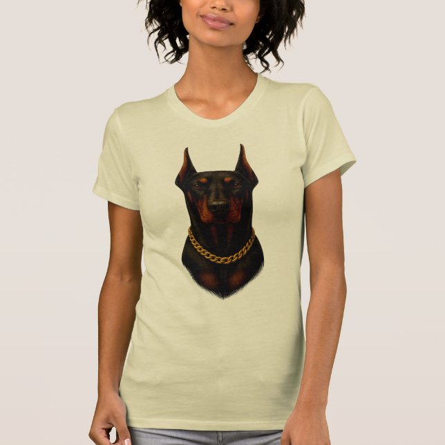Doberman dam Black och Beige   T Shirt (Framsida)
