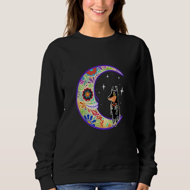 Doberman Dia De Los Muertos Skeleton T Shirt (Framsida)
