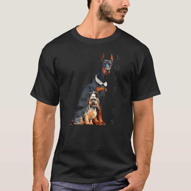Doberman Doberman Pinscher Hund Mamma Pappa Kärlek T Shirt (Framsida)