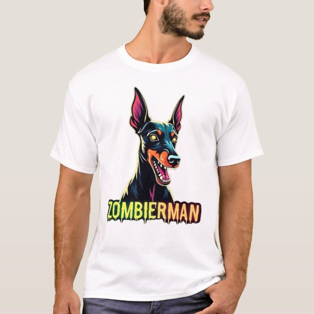 Doberman Dobie Doby Dobermann Zombie Hund Hallowee T Shirt (Framsida)
