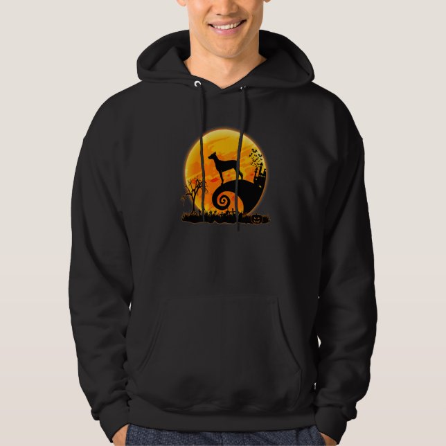 Doberman Dog And Moon  Scary Halloween Costume Hoodie (Framsida)