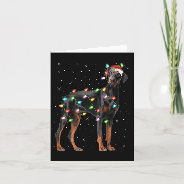 Doberman Dog Christmas Lights Santa Pet Dog Lover  Kort (Framsida)