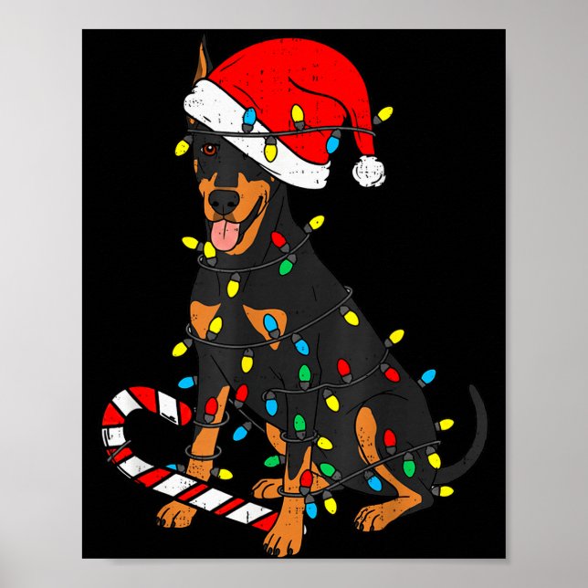 Doberman Dog Christmas Lights Santa Xmas Pet Dog L Poster (Framsidan)
