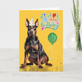 Doberman Dog Party Hat Yellow Birthday Kort