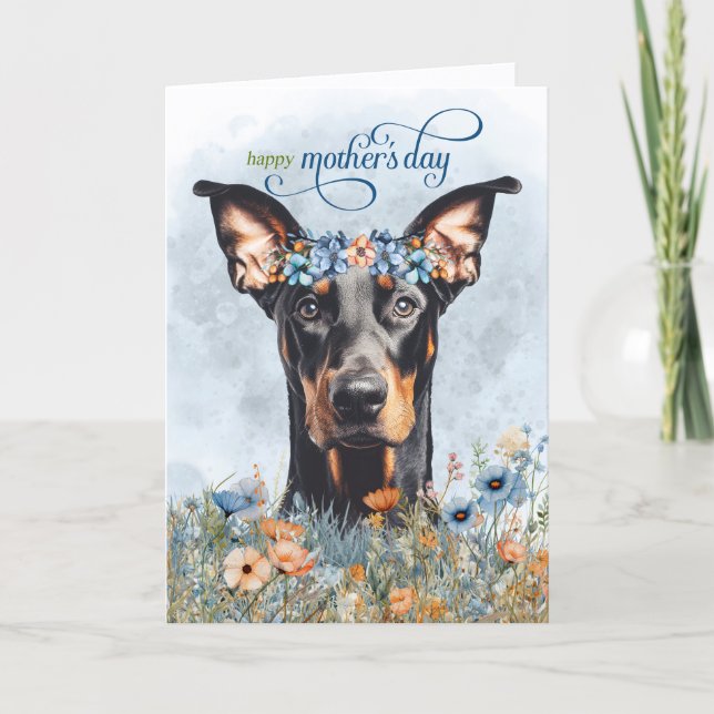 Doberman Dog Wildflowers Mother's Day Helgkort (Framsida)