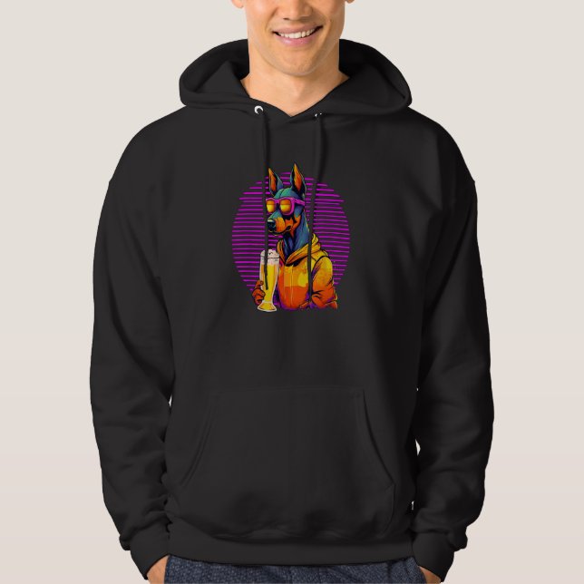 Doberman Drinking Beer For Mom Dad Dobie Hoodie (Framsida)