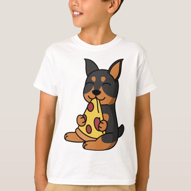 Doberman Eating Pizza Hund T Shirt (Framsida)