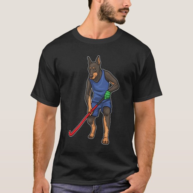 Doberman Field hockey Field hockey stick Sports T Shirt (Framsida)