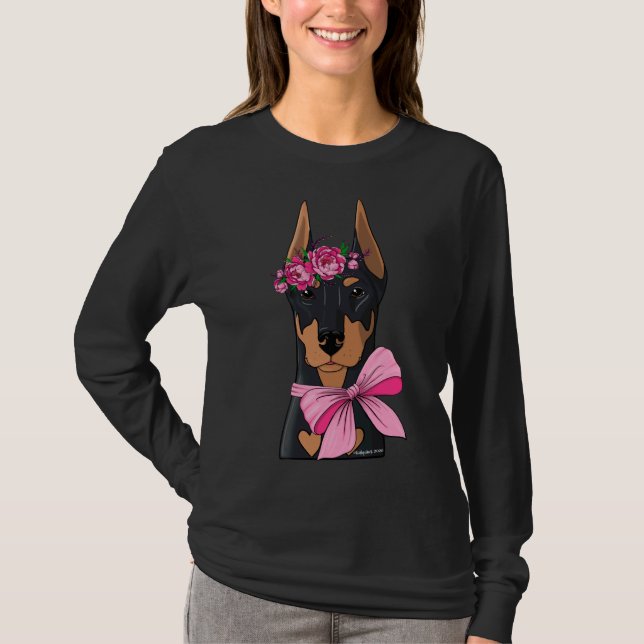 Doberman Flower Girl T Shirt (Framsida)
