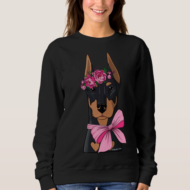 Doberman Flower Girl T Shirt (Framsida)