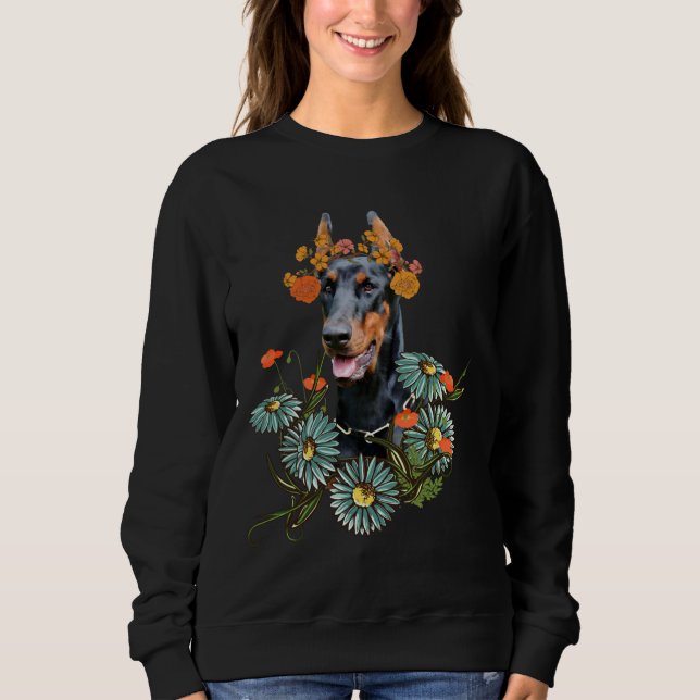 Doberman Flowers 1151 T Shirt (Framsida)