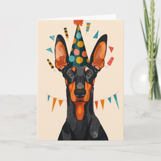 Doberman Födelsedagsfest Greeting Card Kort (Framsida)