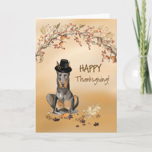 Doberman Funny Pilgrim Hat Thanksgiving Kort