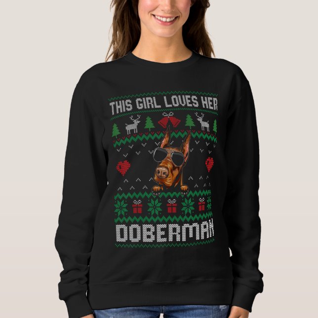 Doberman Girl Cool Ugly Christmas for Dog Mom T Shirt (Framsida)