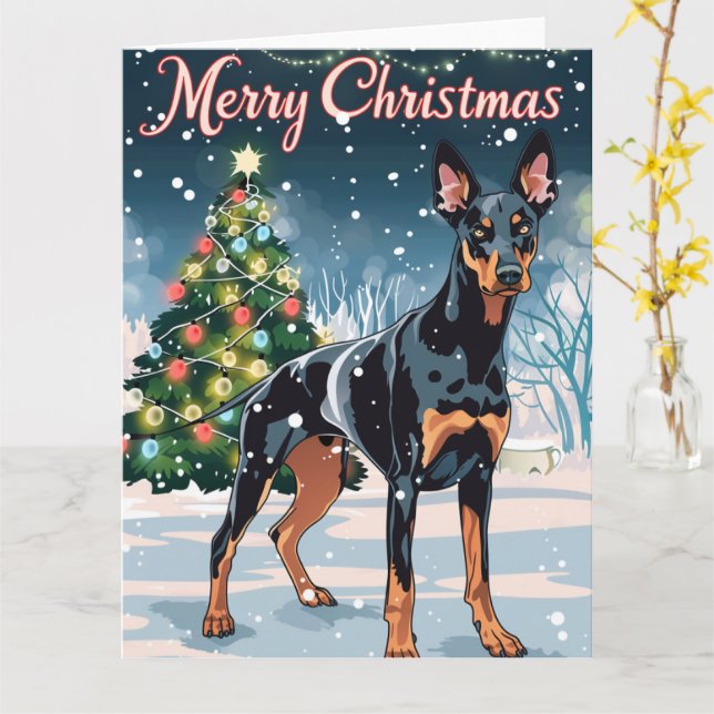 Doberman God jul Snö Kort (Gul blomma)