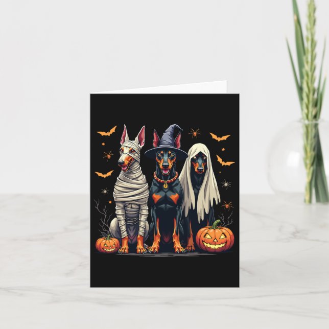 Doberman Halloween Costume Mummy Witch Ghost Kort (Framsida)