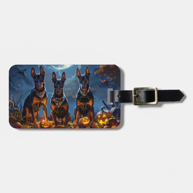 Doberman Halloween Kuslig Bagagebricka (Horisontell Framsida)