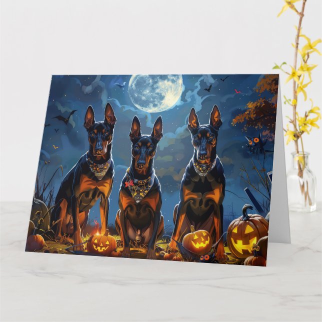Doberman Halloween Kuslig Kort (Gul blomma)