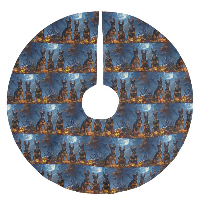 Doberman Halloween Spooky Julgransmatta Borstad Polyester (Framsidan)