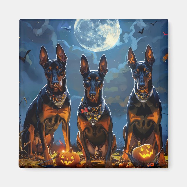 Doberman Halloween Spooky Magnet (Framsidan)