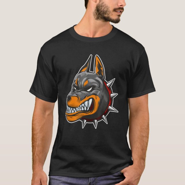 Doberman Head Coola Hund Power Beast Tattoo T Shirt (Framsida)