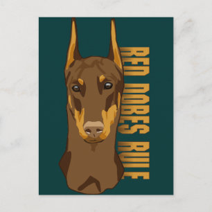 Doberman Head, Red Dobes Rule Vykort
