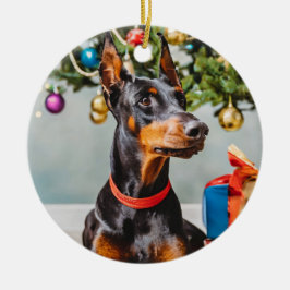 Doberman Helgdag Ordation Julgransprydnad Keramik