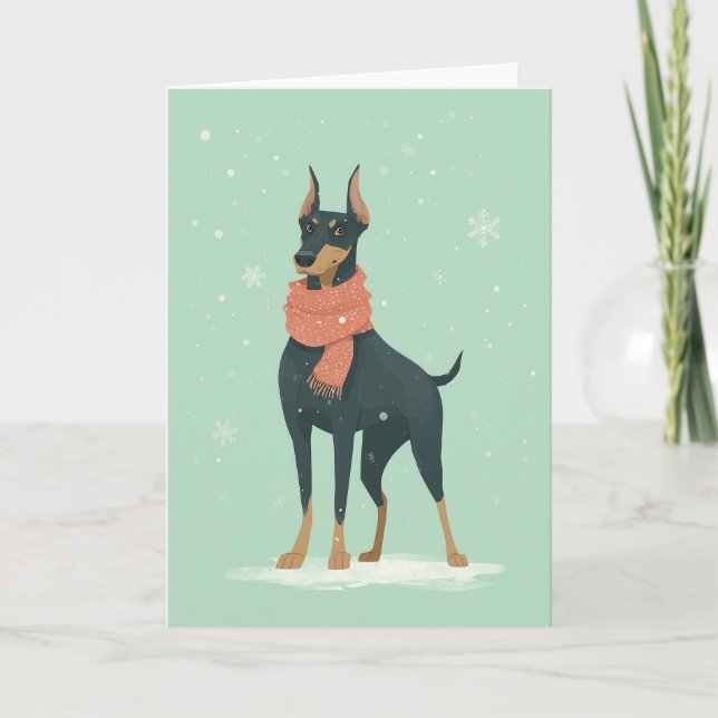Doberman Holiday Greeting Kort (Framsida)