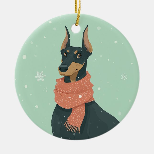 Doberman Holiday Keepsake Julgransprydnad Keramik (Framsidan)