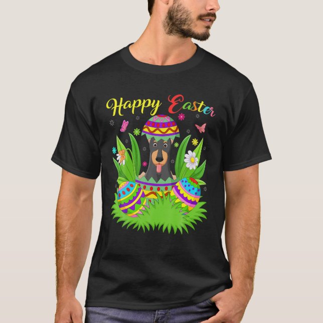 Doberman Hund älskare Blommigt Påskägg Funny Dober T Shirt (Framsida)