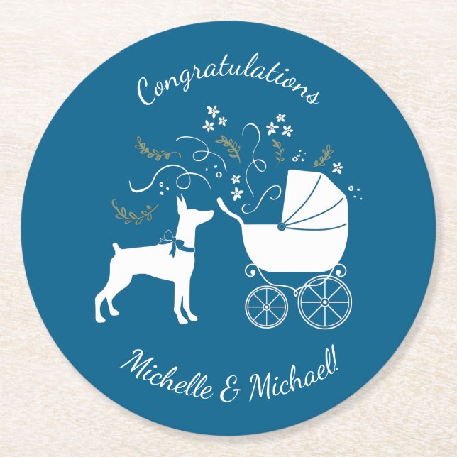 Doberman Hund Baby Shower Dobie Pinscher Underlägg Papper Rund (Framsidan)