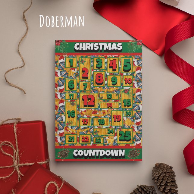 Doberman Hund Coundown jul Advent Calendar Julkort (Skapare uppladdad)