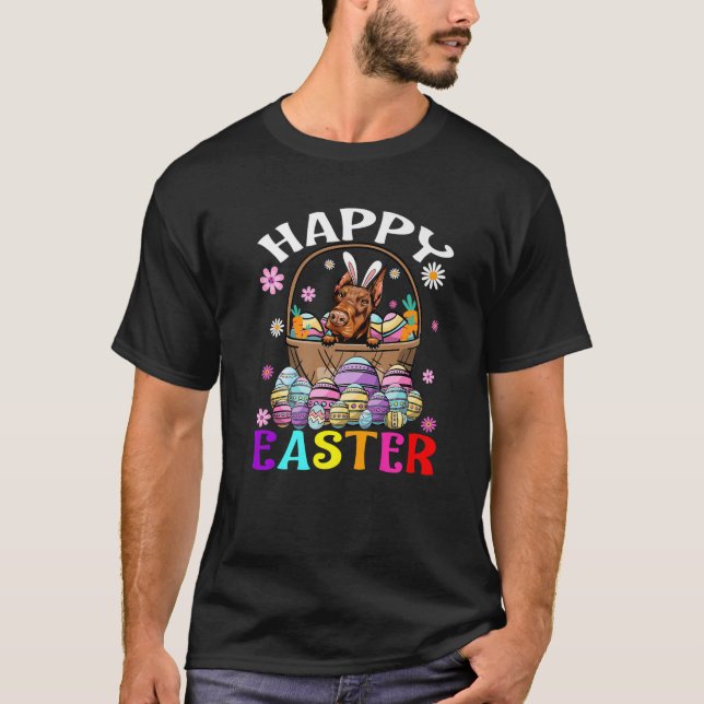 Doberman Hund Glad påsk Bunny Eggs Påsk T Shirt (Framsida)