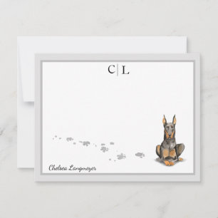 Doberman Hund Grått Gräns Monogram och ditt namn Anteckningskort