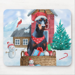 Doberman Hund i snö julhuset Hund Musmatta