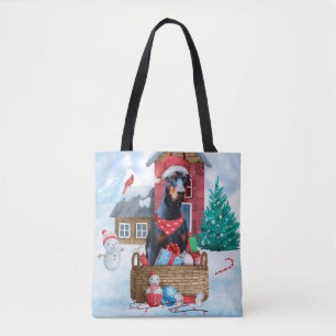Doberman Hund i snö julhuset Hund Tygkasse