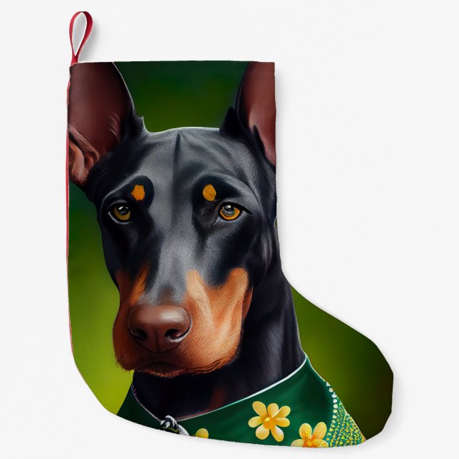 Doberman Hund i St. Patrick Dress Liten Julstrumpa (Framsidan)