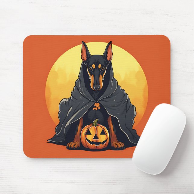 Doberman Hund in Black Ghost Costume Halloween Musmatta (Med mus)