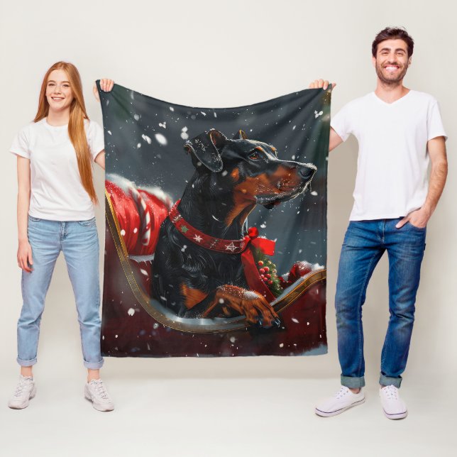 Doberman Hund julafton Fleecefilt (På plats)