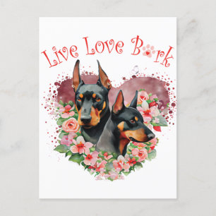 Doberman Hund Mamma Blommig Vykort
