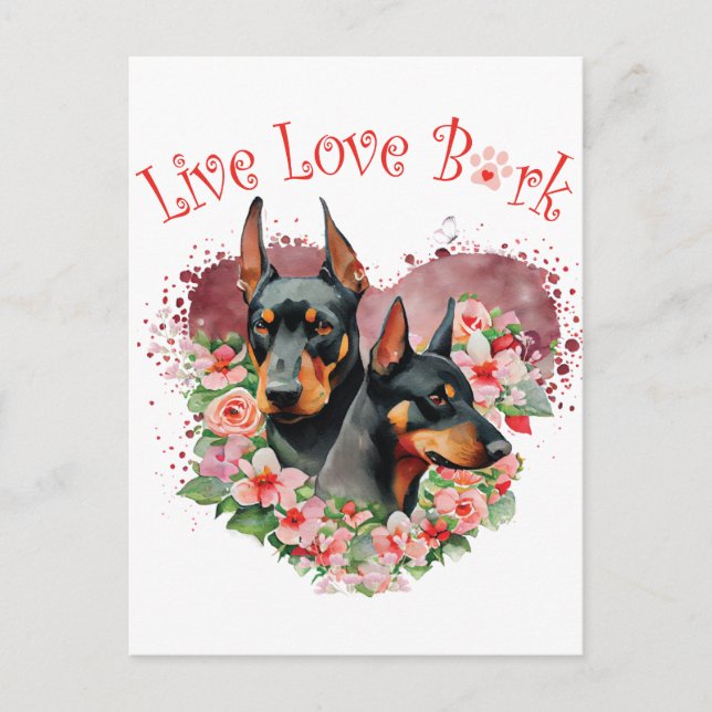 Doberman Hund Mamma Blommig Vykort (Framsida)