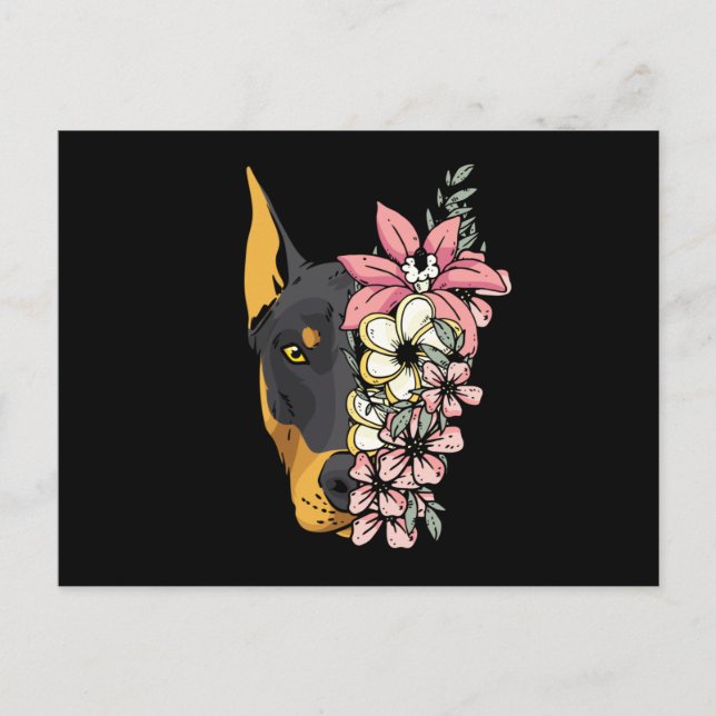 Doberman Hund med Flowers Vykort (Framsida)