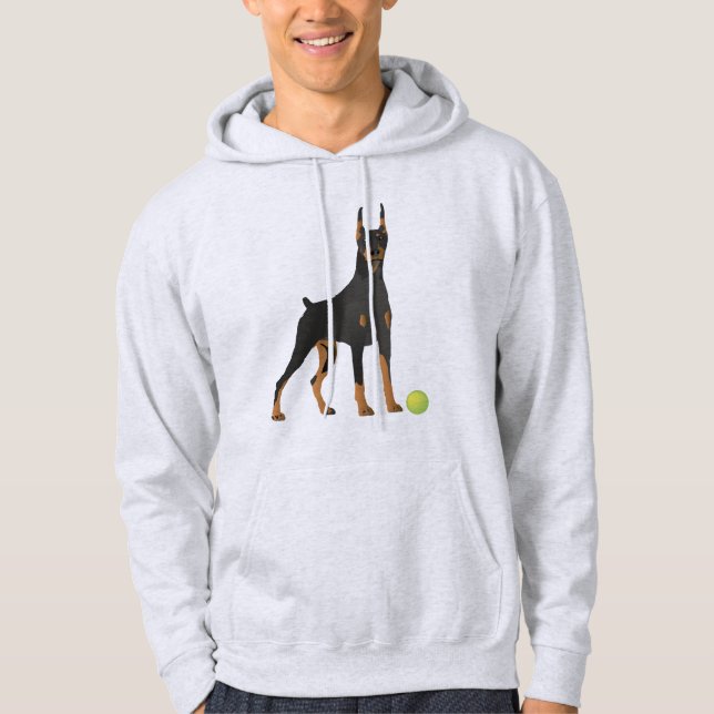 Doberman Hund med Grönt Boll Hoodie (Framsida)