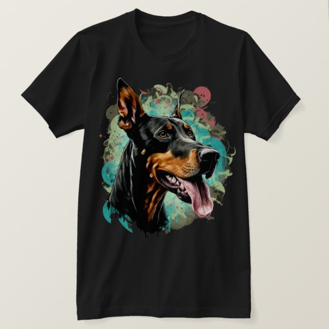 Doberman Hund med Tunga ut T Shirt (Design framsida)