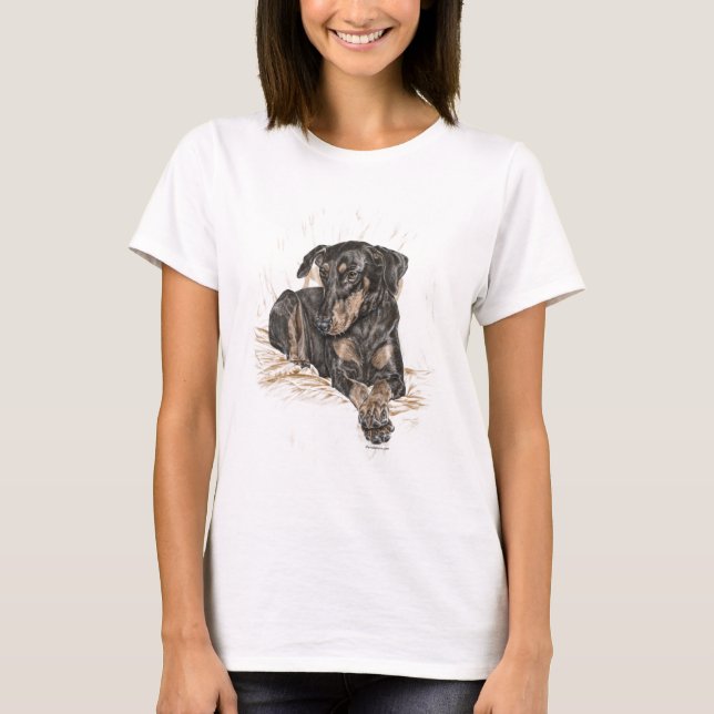 Doberman Hund Natural Öron T-shirt (Framsida)