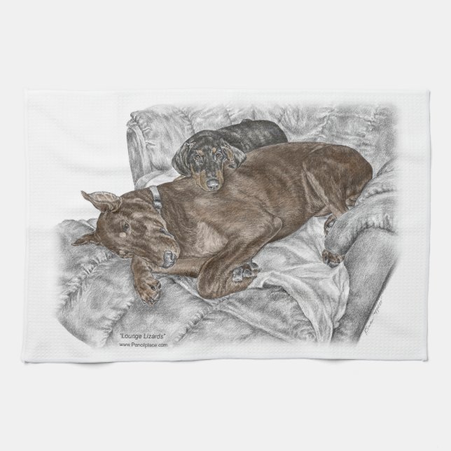 Doberman Hund och Puppy Kökshandduk (Horisontell)